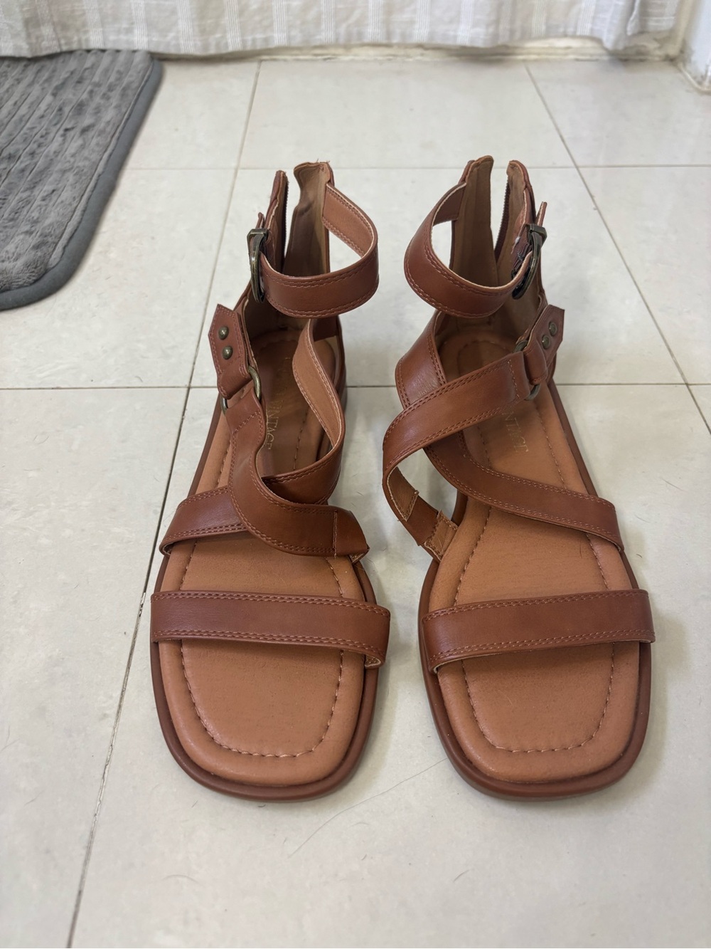 Crown Vintage Cognac Strappy Ankle Buckle Sandals